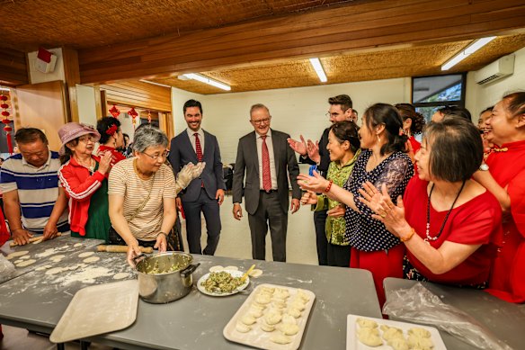 Albanese has a go at making dumplings. 