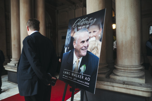 The memorial service to celebrate the life of billionaire Lang Walker was held at Sydney Town Hall.