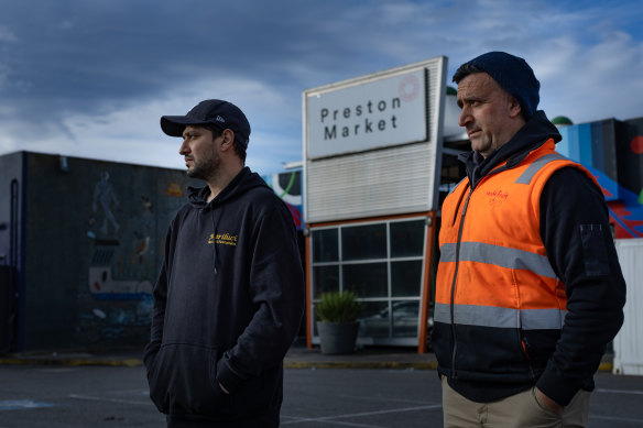 Preston market traders: Kristian Gandolfo (left) runs the Mariluci deli and Domenic Mollica (right) runs MnM Fruit.