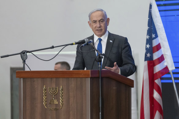 Prime Minister Benjamin Netanyahu speaks during a gathering of Jewish leaders at the Museum of Tolerance in Jerusalem on Sunday.