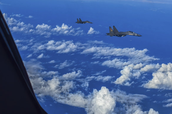 Chinese People’s Liberation Army fighter jets near Taiwan.