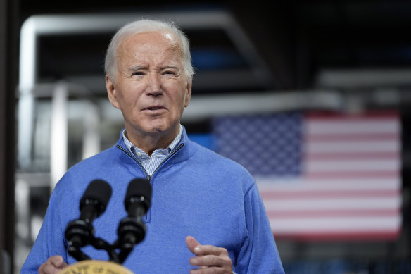 President Joe Biden speaks in Wisconsin on Thursday.