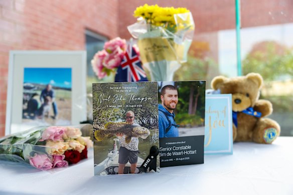 A memorial for the slain officers at Wangaratta police station.