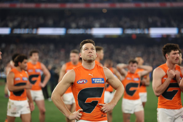 Shattering loss: Toby Greene ponders what could’ve been after losing a preliminary final by the smallest of margins to Collingwood.