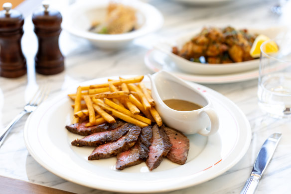 Steak frites with mushroom sauce.