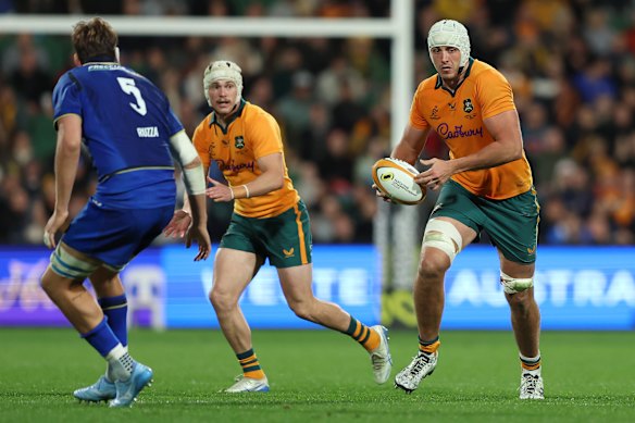 Josh Canham of the Wallabies runs the ball during the Nations Championship.