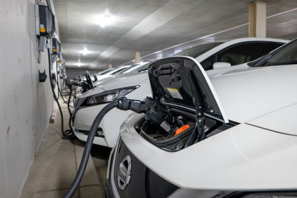 EVs charging in Canberra as part of ANU’s Realising Electric Vehicle-to-Grid Services trial.