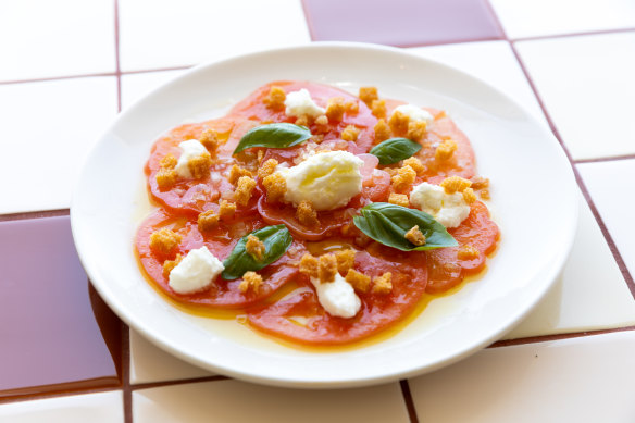 Oxheart tomato and goat’s curd salad.