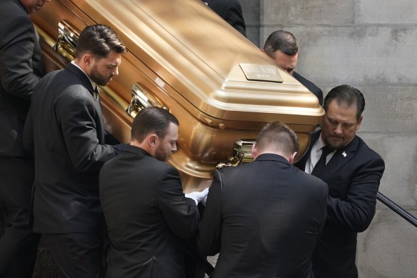 Pallbearers carry the casket of Ivana Trump after her funeral at St. Vincent Ferrer Roman Catholic Church in New York.