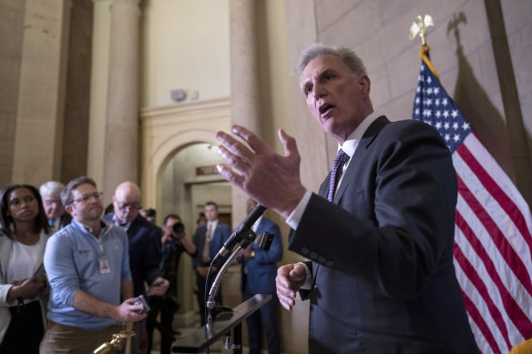 Speaker of the House Kevin McCarthy outside his office in Washington as the debt ceiling deadlock continues.