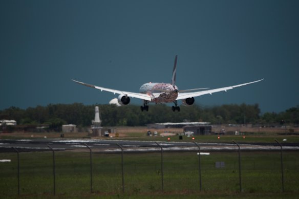 Runway issues: A Qantas plane touches down in Darwin.