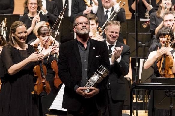 Composer Paul Dean at the conclusion of the Sydney premiere of Symphony.