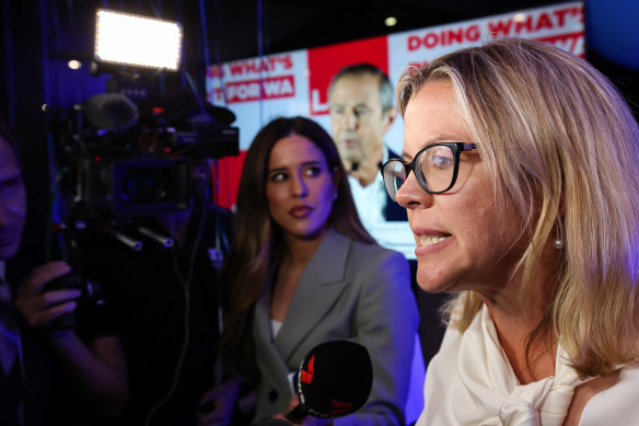 Liberal leader Libby Mettam at her function on election night.