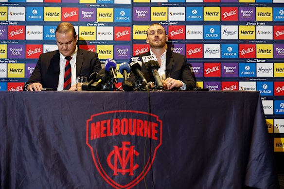 Melbourne president Brad Green announces the departure of senior coach Simon Goodwin.