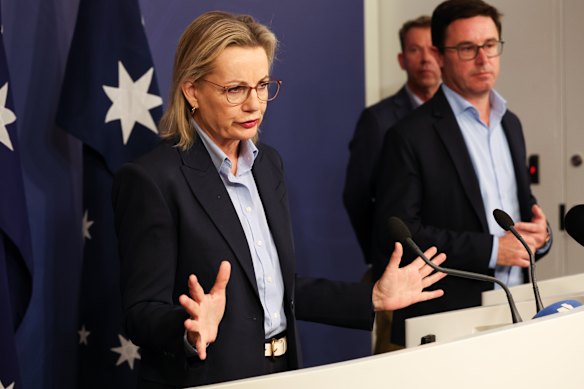 Leader of the Opposition Sussan Ley, Nationals Leader David Littleproud and opposition energy and emissions reduction spokesman Dan Tehan.