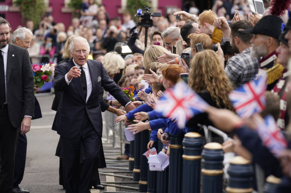 King Charles III meets well-wishers outside Hillsborough Castle in Belfast on Tuesday.