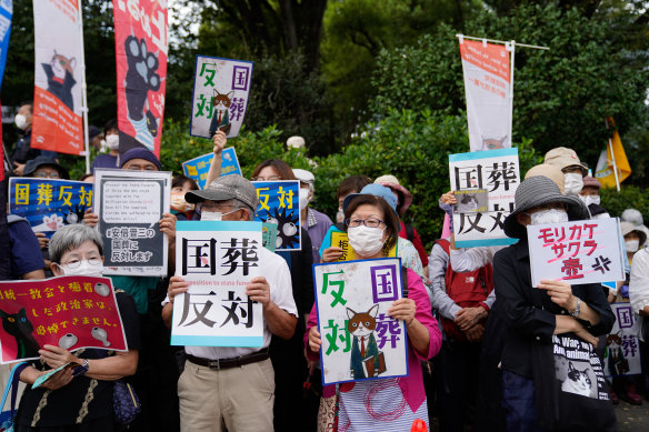 Protestors rally against the state funeral for former Prime Minister Shinzo Abe