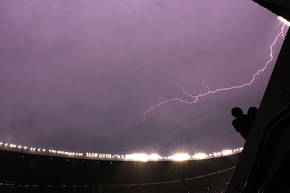 Lightning over the stadium.
