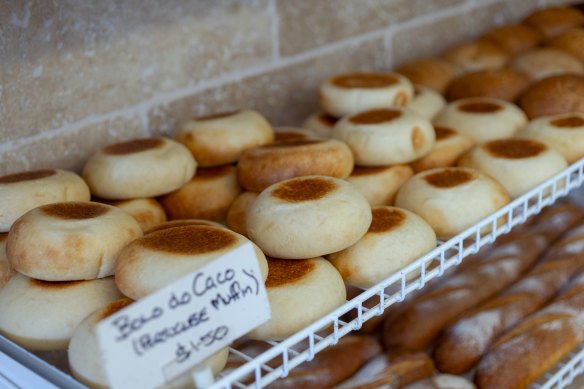 Bolo de caco, a beautifully soft, flat Portuguese muffin.