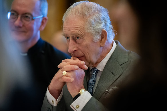 King Charles III in contemplation at Buckingham Palace in December.