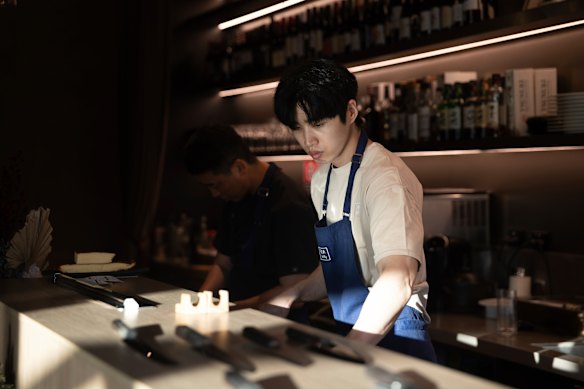 At work in the kitchen. 