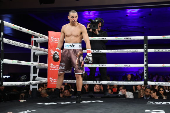 Tim Tszyu as he enters the ring.