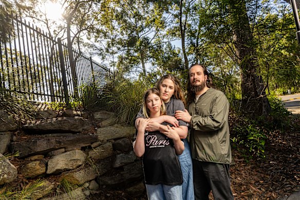 Jane and Paul Conte, with daughter Nia, say parents were not properly consulted on changes to Lindfield Learning Village. 