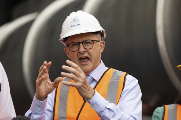 Opposition Leader Anthony Albanese   during a visit to the Manildra Shoalhaven Starches in Bomaderry.