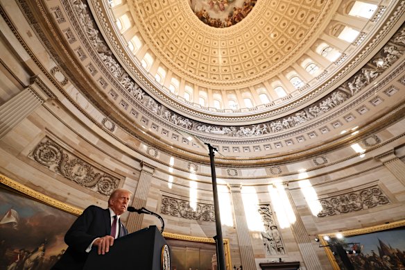 President Donald Trump speaks after being sworn in.