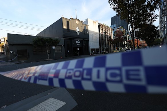 Police tape at Gotham City brothel on April 30.