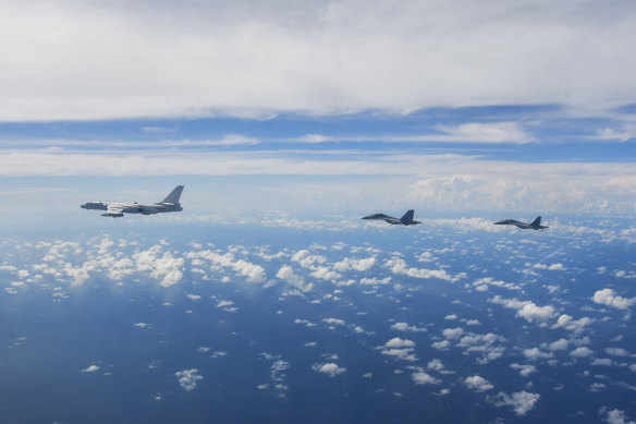 Aircraft of the Eastern Theatre Command of the Chinese People’s Liberation Army conduct joint combat training exercises around the Taiwan Island last week.