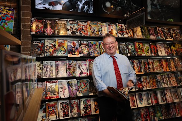 David Johnson shopping at Kings Comics store in Sydney CBD. 