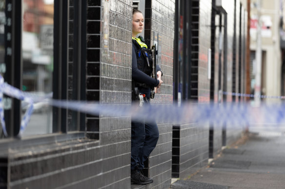 A police officer at the scene on the woman’s death in Footscray on November 16.