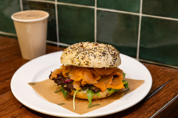 Lemon myrtle salmon bagel.