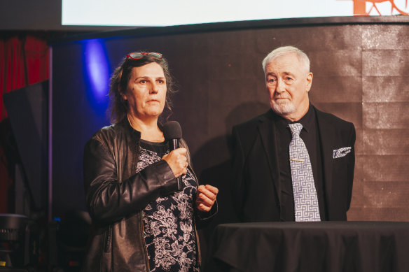 Bobby Goldsmith’s niece Jen Hancock and the Bobby Goldsmith Foundation’s co-founder Ken Bryan at the charity’s 40th anniversary at Universal Sydney on Oxford Street on Thursday night.