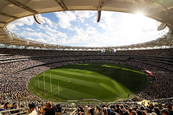 Optus Stadium during the 2026 AFL Origin match between Western Australia and Victoria.