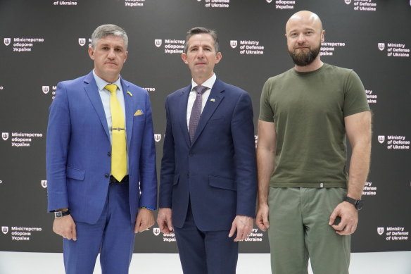 Ukraine’s Deputy Defence Minister for Euro Atlantic Integration Dr Oleksandr Balanutsa, opposition spokesman for foreign affairs Simon Birmingham and 
Ukraine’s Deputy Minister of Defence Dmytro Klimenkov.