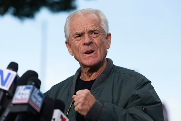Navarro holds a press conference before turning himself in to a federal prison in 2024.