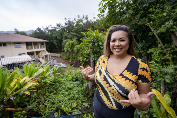 Mailani Makainai, great-great-granddaughter of Hamana Kalili who is known as the father of shaka,  at home in Kaneohe.