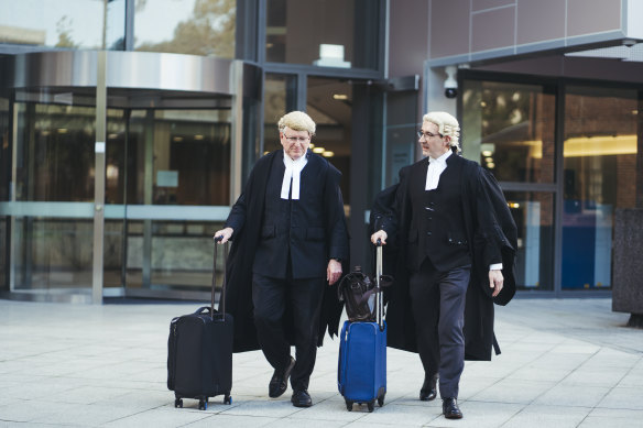 Crown prosecutors Ken McKay, SC, and Nicholas Marney outside the NSW Supreme Court at Parramatta.