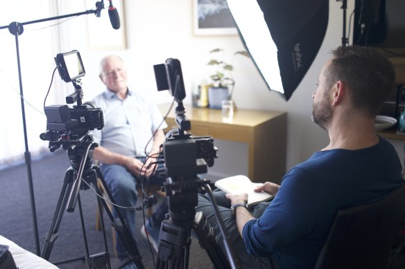 Dan Thomas, right, founder of All About Me Films, helps people preserve their life stories.