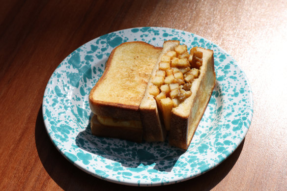 Chip butty with gravy sauce. 