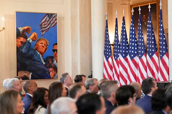 The new painting of President Donald Trump in the White House Grand Foyer.