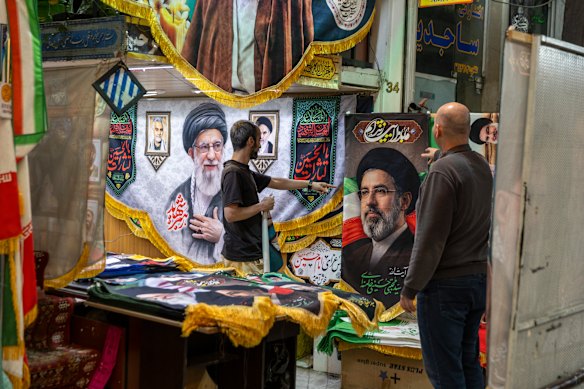 Posters and other items inside a religious bazaar depicting the new Supreme Leader Mojtaba Khamenei on March 10, 2026 in Tehran, Iran. Mojtaba Khamenei is the son of the late Ali Khamenei and the third supreme leader since the 1979 Revolution. The United States and Israel continued their joint attack on Iran that began on February 28. Iran retaliated by firing waves of missiles and drones at Israel, and targeting U.S. allies in the region. 