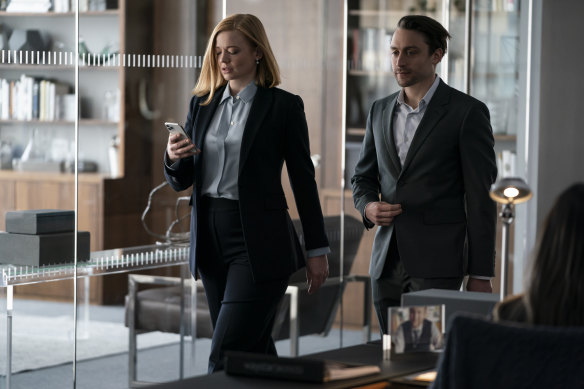 Shiv (Sarah Snook) and Roman (Kieran Culkin) in a scene from Succession.