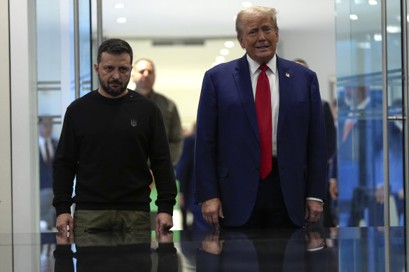 Volodymyr Zelensky with Donald Trump  in New York in September. The Ukrainian president probably did not expect to be offered a deal normally imposed on aggressor states defeated in war.