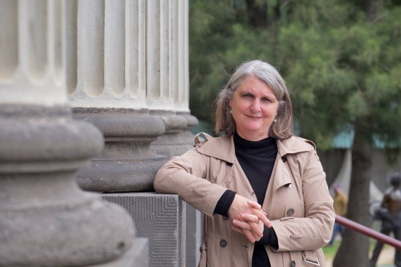 Amanda Stone, pictured outside Fitzroy Town Hall in 2020, soon before the Greens took control of Yarra City Council.