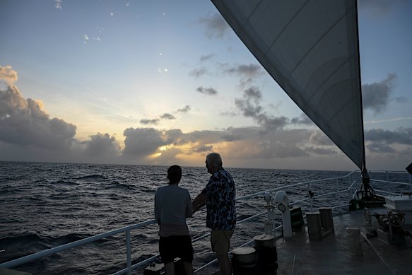 Greenpeace’s Bunny McDiarmid and Henk Haazen on the Rainbow Warrior III, 40 years after they helped evacuate Rongelap.