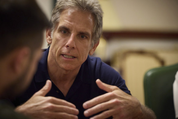 UNHCR goodwill ambassador Ben Stiller talks to Ukrainian President Volodymyr Zelensky in 2022.
