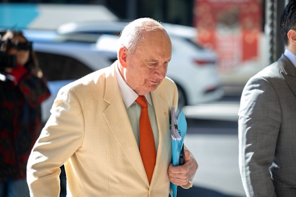 Alan Jones outside the Downing Centre Local Court on Wednesday.